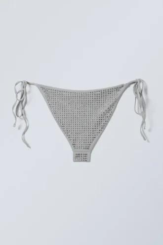 Bikini-Höschen mit Strass-Bindebändern – Grau – Strasssteine