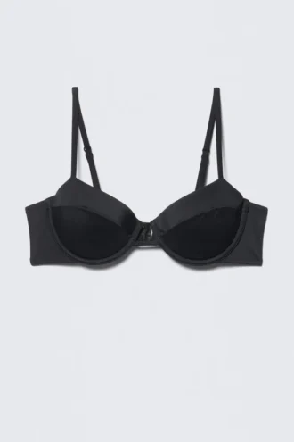 Bikini-Oberteil mit Bügeln und Polsterung – Schwarz