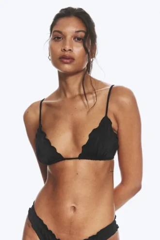 Bikini-Oberteil mit Rüschen – Schwarz