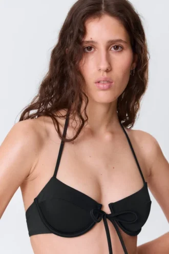 Bikini-Oberteil mit Trägern und Bügeln – Schwarz