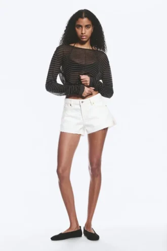 Bite Low Rise Mini-Jeansshorts – Dirty White – Weiß