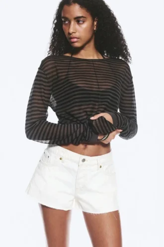 Bite Low Rise Mini-Jeansshorts – Dirty White – Weiß