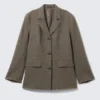 Blazer aus Wollmischung mit Fischgrätenmuster in lockerer Passform – Dark Mole Herringbone Blazer aus Wollmischung mit Fischgrätenmuster in lockerer Passform – Dark Mole Herringbone