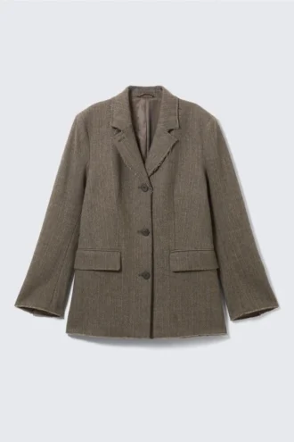 Blazer aus Wollmischung mit Fischgrätenmuster in lockerer Passform – Dark Mole Herringbone