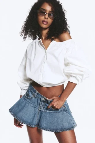 Bluse mit Ballonärmeln – Staubweiß