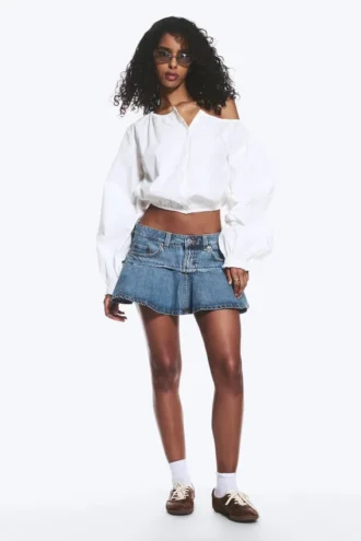 Bluse mit Ballonärmeln – Staubweiß