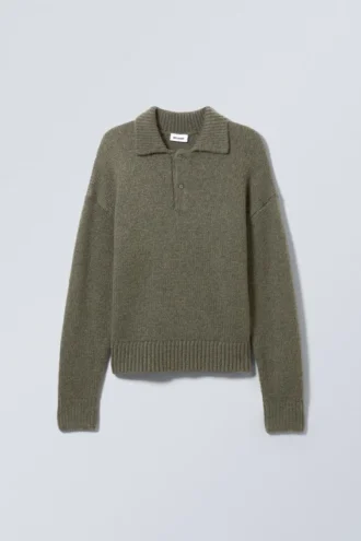 Bobby Relaxed Strick-Polo-Pullover – Khaki-Grün