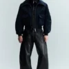 Bomberjacke aus geschrumpftem Nylon – Marineblau Bomberjacke aus geschrumpftem Nylon – Marineblau