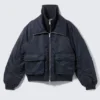 Bomberjacke aus geschrumpftem Nylon – Marineblau Bomberjacke aus geschrumpftem Nylon – Marineblau