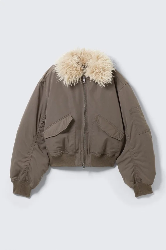 Bomberjacke mit Kunstfellkragen – Dark Mole Bomberjacke mit Kunstfellkragen – Dark Mole