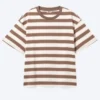 Boxy-Baumwoll-T-Shirt – Weiß/Braun/Pfirsich gestreift