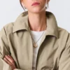 Boxy-Baumwolljacke mit Reißverschluss – Beige Boxy-Baumwolljacke mit Reißverschluss – Beige