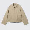 Boxy-Baumwolljacke mit Reißverschluss – Beige Boxy-Baumwolljacke mit Reißverschluss – Beige
