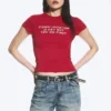 Boxy bedrucktes Kurzarm-T-Shirt – Rot – Communication