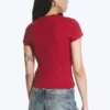 Boxy bedrucktes Kurzarm-T-Shirt – Rot – Communication