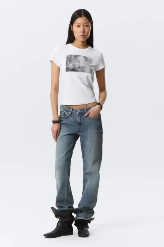 Boxy bedrucktes Kurzarm-T-Shirt – Weiß – Misty Face