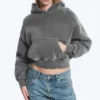 Boxy-Kapuzenpullover aus Baumwollfleece – gewaschen, dunkelgrau Boxy-Kapuzenpullover aus Baumwollfleece – gewaschen, dunkelgrau