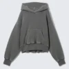 Boxy-Kapuzenpullover aus Baumwollfleece – gewaschen, dunkelgrau Boxy-Kapuzenpullover aus Baumwollfleece – gewaschen, dunkelgrau