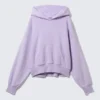 Boxy-Kapuzenpullover aus Baumwollfleece – gewaschenes Hellviolett Boxy-Kapuzenpullover aus Baumwollfleece – gewaschenes Hellviolett