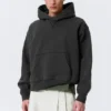 Boxy-Kapuzenpullover aus Baumwollfleece – gewaschenes Schwarz Boxy-Kapuzenpullover aus Baumwollfleece – gewaschenes Schwarz