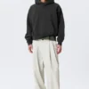 Boxy-Kapuzenpullover aus Baumwollfleece – gewaschenes Schwarz Boxy-Kapuzenpullover aus Baumwollfleece – gewaschenes Schwarz