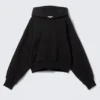 Boxy-Kapuzenpullover aus Baumwollfleece – Schwarz Boxy-Kapuzenpullover aus Baumwollfleece – Schwarz