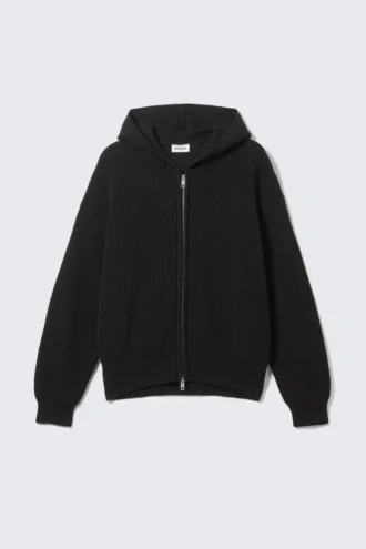 Boxy-Kapuzenpullover aus Strick – Schwarz