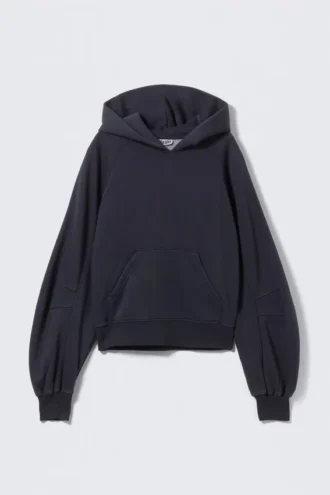 Boxy-Kapuzenpullover mit Raglanärmeln – gewaschenes Dunkelblau