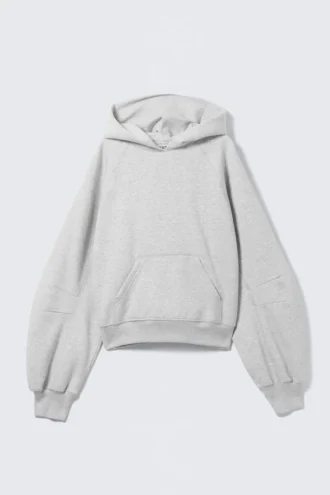 Boxy-Kapuzenpullover mit Raglanärmeln – Grau meliert