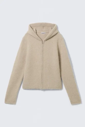 Boxy-Kapuzenpullover mit Reißverschluss – Beige