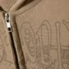 Boxy-Kapuzenpullover mit Reißverschluss und Aufdruck – Dunkelbeige Boxy-Kapuzenpullover mit Reißverschluss und Aufdruck – Dunkelbeige