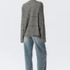 Boxy Langarm-Henley-T-Shirt – gestreift, dunkelgrau Boxy Langarm-Henley-T-Shirt – gestreift, dunkelgrau