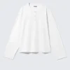 Boxy Langarm-Henley-T-Shirt – Weiß Boxy Langarm-Henley-T-Shirt – Weiß
