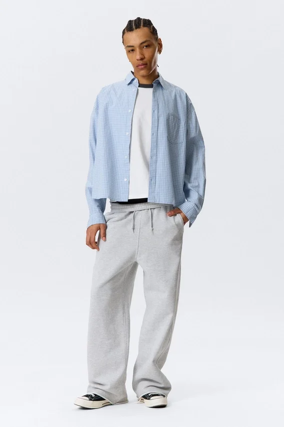 Boxy-Langarmhemd aus Baumwollpopeline – Blau kariert Boxy-Langarmhemd aus Baumwollpopeline – Blau kariert