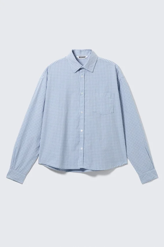 Boxy-Langarmhemd aus Baumwollpopeline – Blau kariert Boxy-Langarmhemd aus Baumwollpopeline – Blau kariert