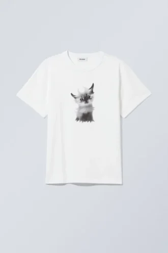 Boxy Lightweight T-Shirt mit Print – Kitty Cat Meow