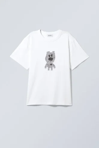 Boxy Lightweight T-Shirt mit Print – Weiß – Duct Tape Bear
