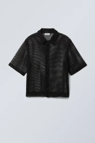Boxy Mesh-Shirt mit kurzen Shorts – Schwarz