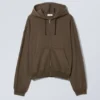 Boxy Midweight Zip Kapuzenpullover – Dunkelbraun Boxy Midweight Zip Kapuzenpullover – Dunkelbraun