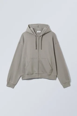 Boxy Midweight Zip Kapuzenpullover – Dusty Grey