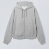 Boxy Midweight Zip Kapuzenpullover – Hellgrau meliert Boxy Midweight Zip Kapuzenpullover – Hellgrau meliert