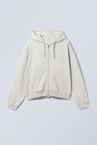 Boxy Midweight Zip Kapuzenpullover – Hellstaubgrau