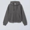 Boxy Midweight Zip Kapuzenpullover – Off Black Boxy Midweight Zip Kapuzenpullover – Off Black