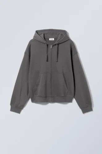 Boxy Midweight Zip Kapuzenpullover – Off Black