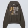Boxy Mit Print Zip Kapuzenpullover – Dunkelgrau – Angel City Boxy Mit Print Zip Kapuzenpullover – Dunkelgrau – Angel City