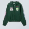 Boxy Mit Print Zip Kapuzenpullover – Mehrfarbig bedruckt, dunkelgrün Boxy Mit Print Zip Kapuzenpullover – Mehrfarbig bedruckt, dunkelgrün