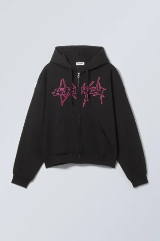 Boxy Mit Print Zip Kapuzenpullover – Spike Error Logo