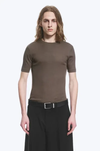 Boxy Slim Fit Ribbed T-Shirt – Dark Mole