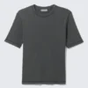 Boxy Slim Fit Rippstrick-T-Shirt – Washed Dark Mole Boxy Slim Fit Rippstrick-T-Shirt – Washed Dark Mole