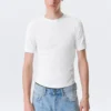 Boxy Slim Fit T-Shirt mit Rippstrick – Weiß Boxy Slim Fit T-Shirt mit Rippstrick – Weiß